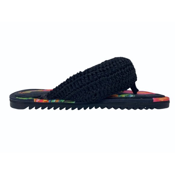 Farm Rio Size 8 Cashew Crochet Puffy Flower Flip Flops Black Pink Orange - Picture 4 of 10
